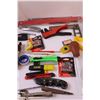 Image 4 : Tool Lot: Safety Goggles, Electrical Tape Rolls, Razor Blades, Teflon Tape, Leather Punch, Utility K