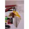 Image 5 : Tool Lot: Safety Goggles, Electrical Tape Rolls, Razor Blades, Teflon Tape, Leather Punch, Utility K