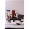 Image 1 : Tool Lot: Hand Drill, Jigsaw Blade Set - NOS, Screwdriver Set, Hose Connectors, Battery Filler, Misc