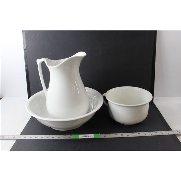 Ceramic Bowl 15", Pitcher 12.5" Tall & Chamber Pot 9"
