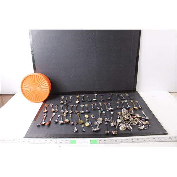 Souvenir Spoons- Montreal. Princess Cruises, Bermuda, Misc. and Vintage Tupperware Pot with Lid- As 