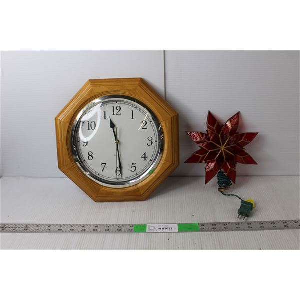 Light Up Tree Top- Powers On & Wood Clock 11.5"- Requires Battery