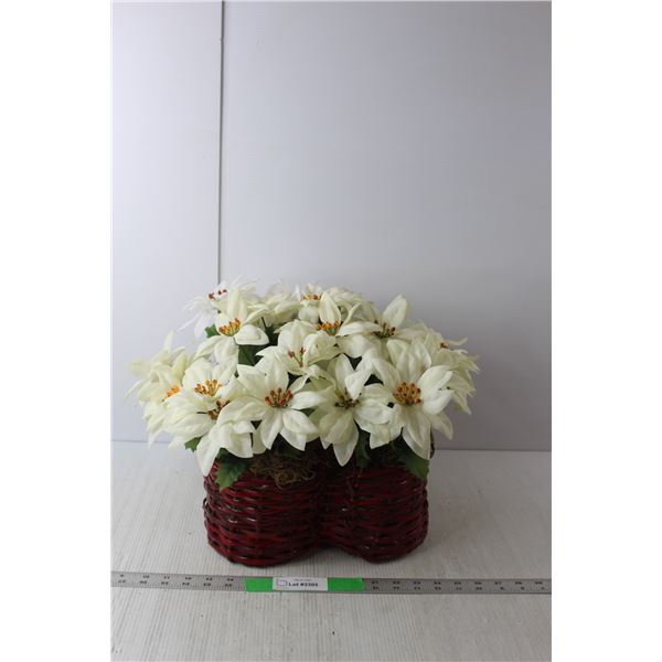 Heart Shaped Wicker Basket with Faux White Poinsettias 12" Tall x 13" Wide
