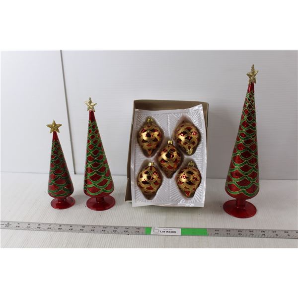 Glass Christmas Tree Set Up to 14" Tall & Christmas Tree Ornaments