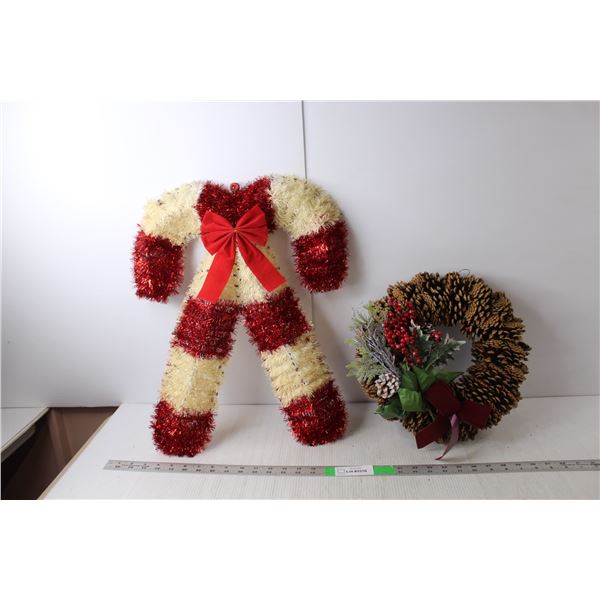 Garland Candy Cane Decor 20" Tall & Pinecone Wreath 13"