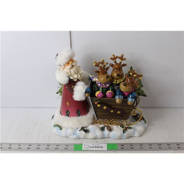 Polyresin Santa & Reindeer Statue 10" Tall x 12" Wide