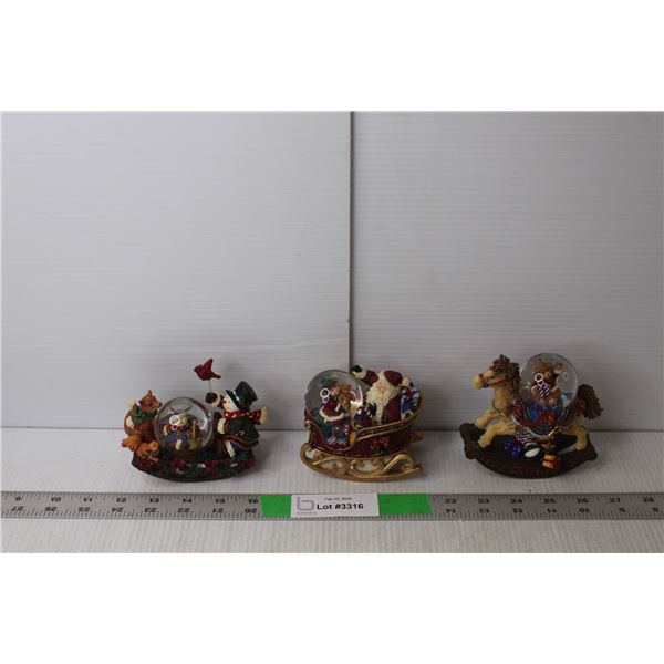 (3) Rocking Mini Snowglobe Figurines- Snowman, Santa & Horse 4..5" Tall