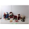 Image 1 : Christmas Lot- (2) Santa Candle Holders, (3) Fabric Snowman & Santa Figures, Mini Popup Book & Tree 