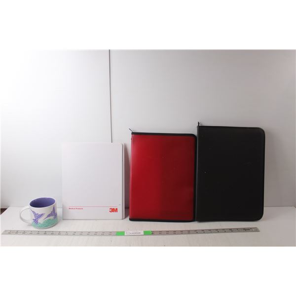 Ceramic Hummingbird Mug & (3) Document Organizers/Binders