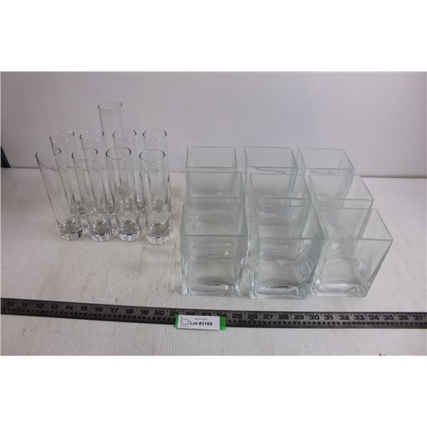 (18) Glass Vases (9 Round & 9 Rectangle)