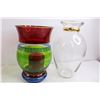 Image 2 : (4) Vases and Candle (3 Glass & 1 Hudson's Bay Ceramic)