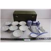 Image 1 : Picnic Box 15" x 8" x 7", (7) Japanese Ceramic Soup Bowls, (21) Ceramic Soup Spoons, (3) Ceramic Con