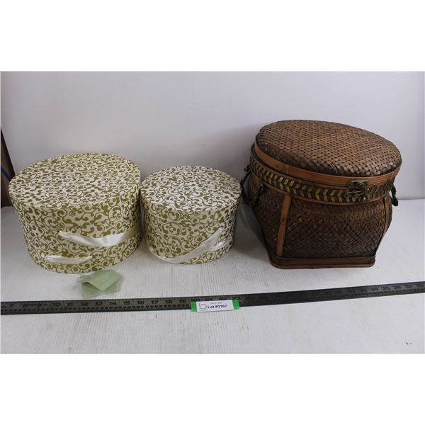 Set of 2 Moonrock Hat Storage Boxes, Wicker Storage Basket