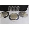 Image 2 : Set of 3 Brass Plates 10" Dia, Set of 4 Glass Vases 6" Tall
