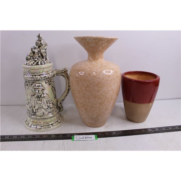 Large Raised Figure Beer Stein "U of S Commerce Chug-a-Lugs - Professor's Champion 1982" 13" Tall wi