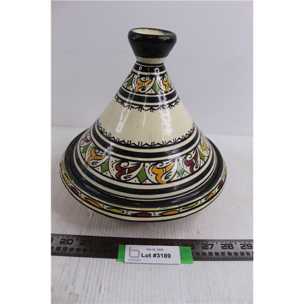 Moroccan Ceramic Serving Dish 9.5" Tall with Lid x 9" Dia