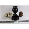 Image 1 : Ceramic Bowl, Metal Vase 7.5", Ceramic Vase 5" Tall, Wood Stand 5" Dia