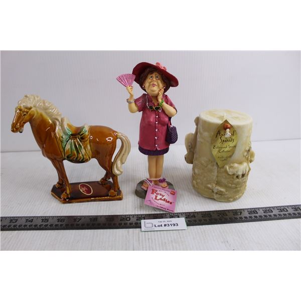 Glazed Ceramic "Asian Themed" Horse Statue, Foxy Ladies Swivel Hip Figurine 9" Tall, Animal Spirits 