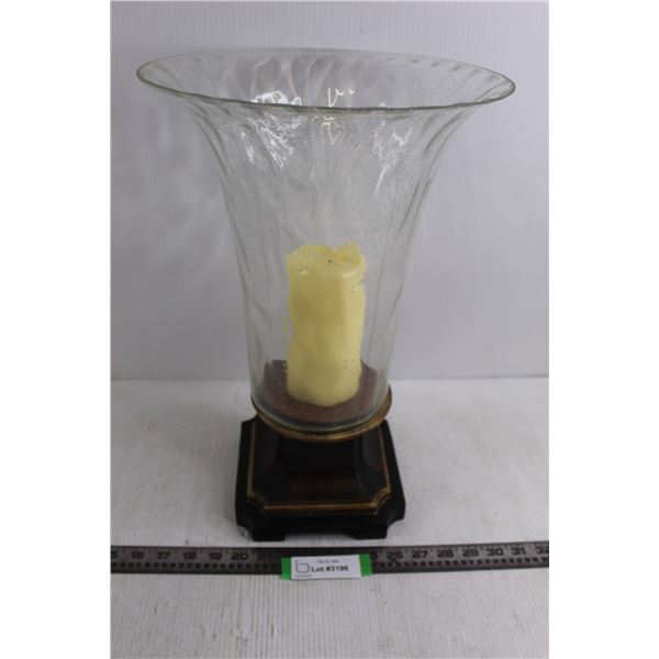 Large Glass Vase and Platform with Candle 17" Tall x 11" Dia
