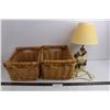 Image 1 : Table Lamp "Feminine Figure" 16" Tall - Working, Pair of Wicker Storage Baskets 12" x 10" x 6"