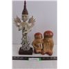 Image 1 : (2) Table Art Statuettes (East Asian Man 14" Tall & Soapstone African Family 6.75")