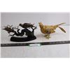 Image 1 : (2) Bird Themed Table Art Figures (Wood Strips Chicken 10" Long & 2 Birds in a Tree 11" Long)