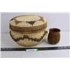 Image 1 : Wicker Storage Basket with Lid 11" Dia x 7.5" Tall, Ceramic Candle Holder