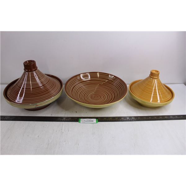 Moroccan Style Ceramic Serving Dishes (3 Bowls & 2 Lids) Largest 11" Dia