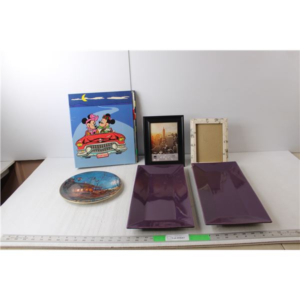 (2) Photo Frames, Decorative Plate, (2) Ceramic Trays, Minnie & Mickey Mouse Photo Binder