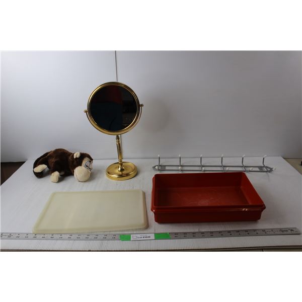 Monkey Figurine- Needs Battery, Wall Hanger, Mirror, Tupperware Container