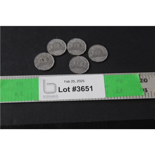 (5) Canadian Nickels- 1953