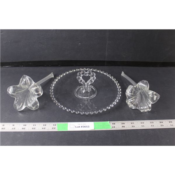 Glass Tray 9" & Flowers 7.75" Long