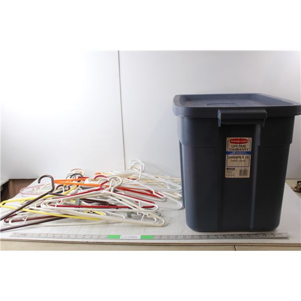 Rubbermaid Tote 24" Long x 16" Wide x 16.5" Tall and Plastic Hangers
