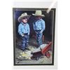 Image 3 : (2) Framed Young Cowboy Paintings 15" Tall x 13" Wide