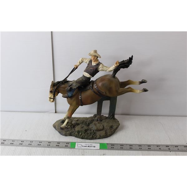 Resin Cowboy & Horse Statue 10" Tall x 11" Long