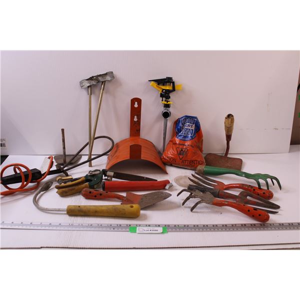 Garden Tool Lot: Shovels, Garden Hose Holder, Charcoal Lighter - As Is, Hand Trimmer, Misc