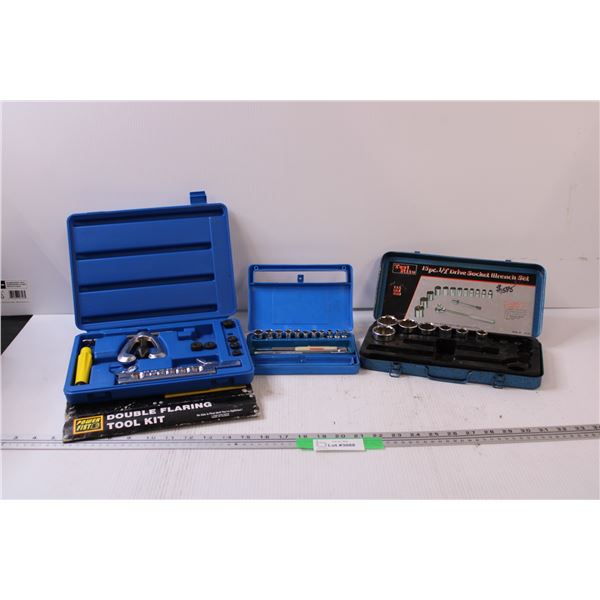 Double Flaring Tool Kit, 1/4" Socket Set, 1/2" Socket Set - All Sets are As Is, & Imperial Sizes