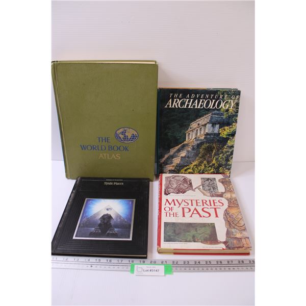 (4) Books: World Atlas Book, Mystic Places, Mysteries of the Past, Archaeology Book