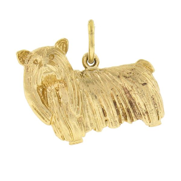 Estate Collectible 14K Yellow Gold Detailed Textured Silky Terrier Charm Pendant