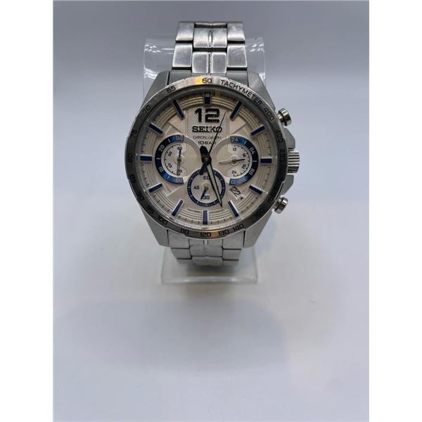 Seiko White Dial Chronograph 10 Bar Men's Watch