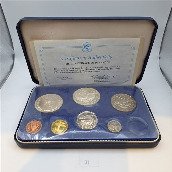1974 Franklin Mint Barbados Proof Set 37.9g Sterling Silver