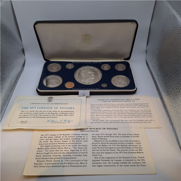1975 Franklin Mint Republic of Panama Proof Set 5.69 oz Sterling Silver