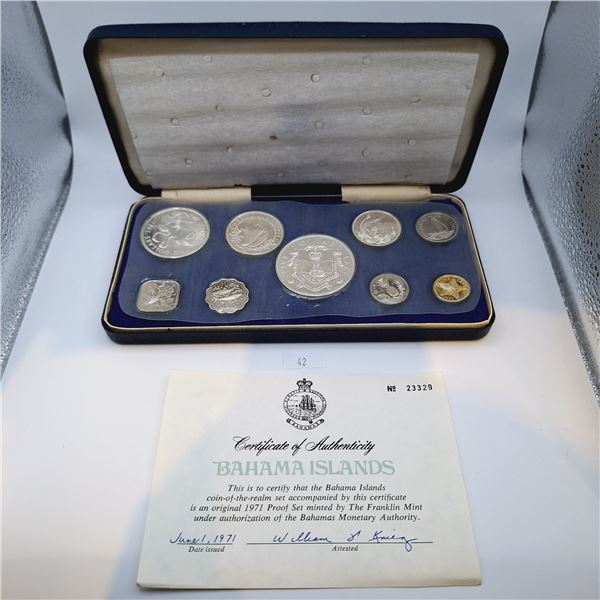 1971 Franklin Mint Commonwealth of the Bahamas Proof Set 71.9g 92.5% Silver, 28.5g 80% Silver