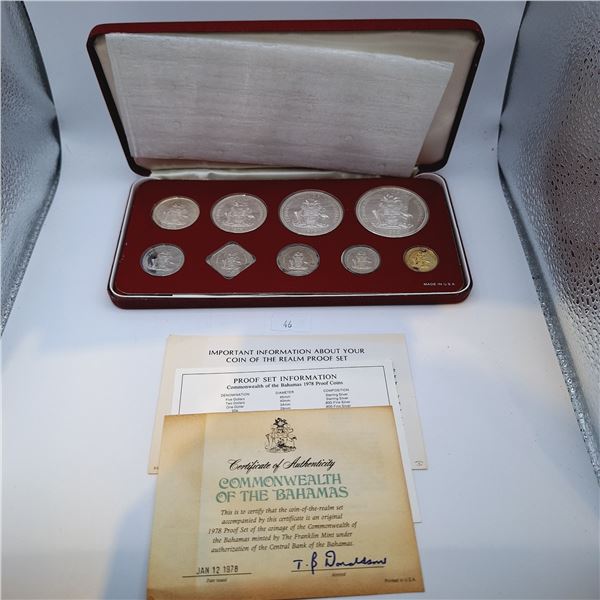 1978 Franklin Mint Commonwealth of the Bahamas Proof Set 71.9g 92.5% Silver, 28.5g 80% Silver