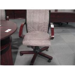 Mahogany Framed Grey Cloth Office Chair