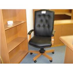 Oak Framed Black Leather Highback Gaslift Chair