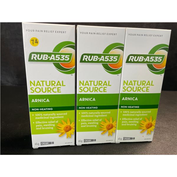 3 Boxes of Rub-A535 Natural Source Arnica Cream for Pain/Swelling Relief - 65g Each - New