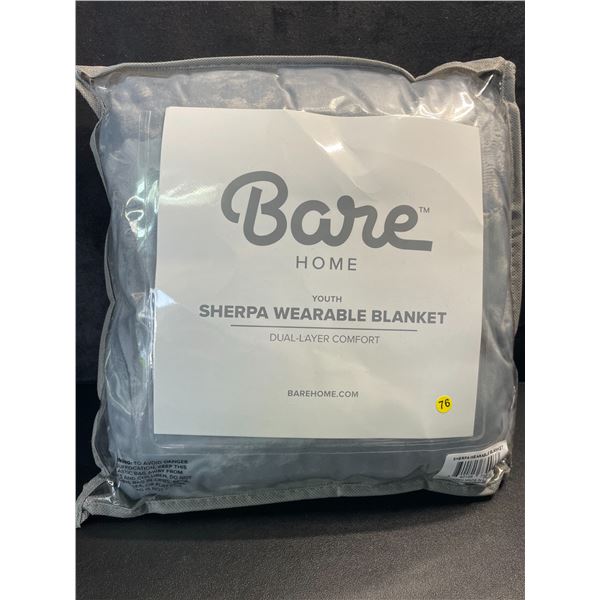 1 Bare Home Youth Sherpa Wearable Blanket/Oversized Hoodie - Grey - New