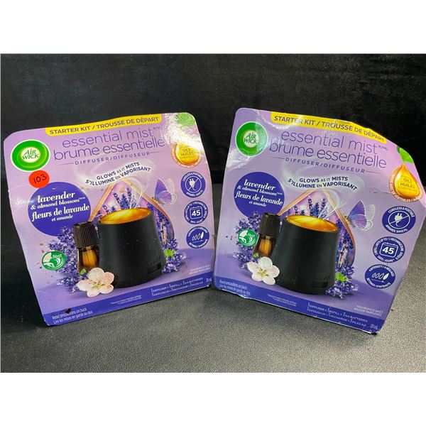 2 AirWick Essential Mist Diffuser Kits -1 Diffuser + 1 Refill Each Kit - Lavender Blossom - New!