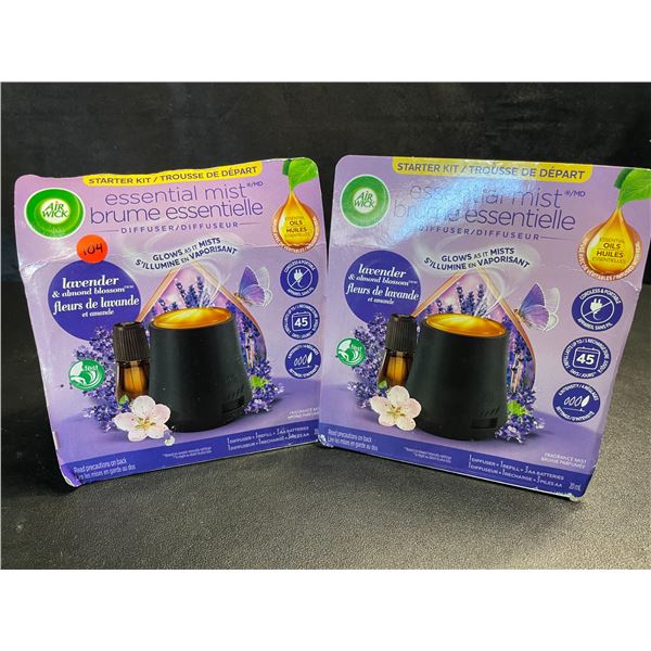 2 AirWick Essential Mist Diffuser Kits -1 Diffuser + 1 Refill Each Kit - Lavender Blossom - New!